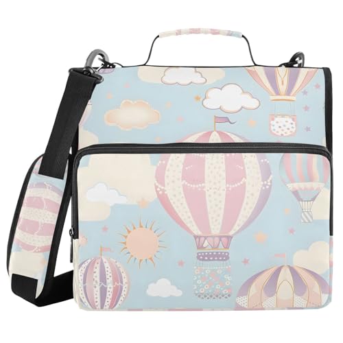 Image of Hot Air Balloon Zipper Binder Bag 3 Ring Binder with Shoulder Strap Zip Up 500 Sheets Capacity Multi Pockets for School Office Supplies