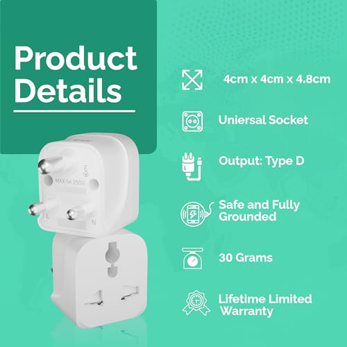 Image of rts Fast Charging (USA, UK, China & More) to India (Type D) Travel Adapter USA to India Converter Plug UK to India Adapter Universal Fast Charging Travel Adapter Plug Canada to India Converter