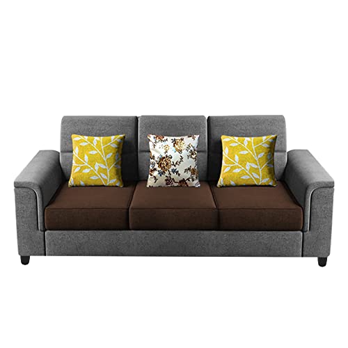 Image of Casaliving Nancy 3 Seater Sofa Set for Living Room | Colour - Brown Grey
