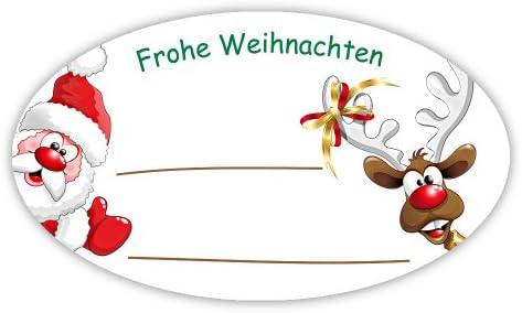 Weihnachtsaufkleber „Frohe Weihnachten“ – Mit Weihnachtsmann & Herz, 100 Stück (30 Mm)