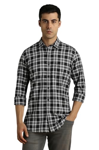 Image of Peter England Slim Fit Checkered Casual Shirt for Men - Full Sleeves | Cotton | Smart & Stylish