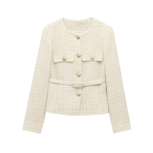 Blazer en tweed manches longues veste mi-saison femme col revers