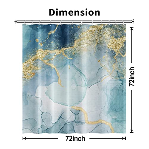 Mirrorang Teal Marble Shower Curtain For Bathroom Waterproof Quick-Drying Fabric Shower Curtain Set With 12 Hooks,72X72 Inch #TOP6