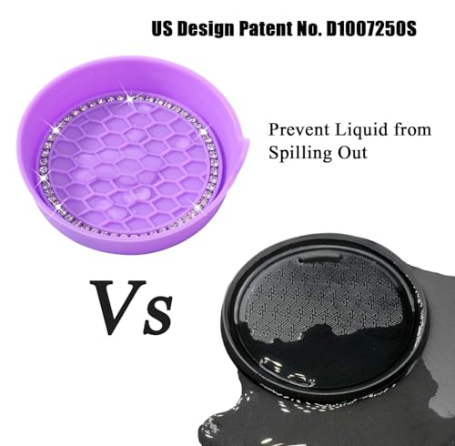 Image of Amooca 4-Pack Car Cup Holder Coaster Bling Crystal Rhinestone Car Interior | Universal Fit Most Car SUV Truck, Non-Slip Silicone, Spill-Proof Deep Cup Shape, Heat Resistant, Sparkly Decor, Purple