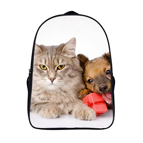 Sac à dos d'école chat et chien 3D pour garçons et filles 40x28x16cm