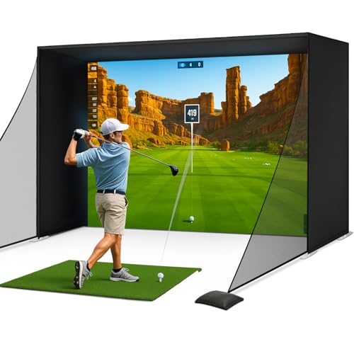 RXFSP Golf Simulator Enclosure Nets - Choose 10 x 8 ft or 14 x 8.5 ft - Complete Set with Frame and HD Impact Screen Kit (14 x 8.5 ft)