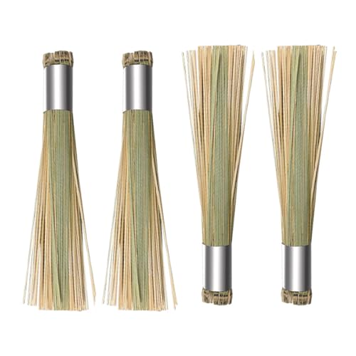 Image of 4 Pack Wok Brush, Bamboo Pot Brush, Kitchen Cleaning Brush, Wok Cleaning Brush,Pan Brush for Cleaning Dishes, Cast Iron Pots, Pans and Sink (Steel-Green)