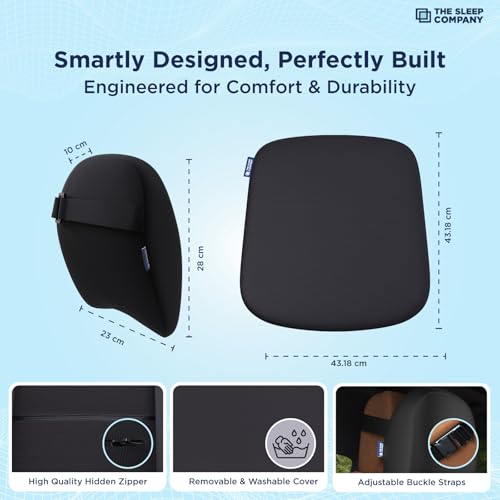 Image of The Sleep Company Ortho Travel Support Combo - Car Seat Cushion + Neck Pillow for Car & Driving | Back Pain Relief, Cervical Support, Posture Correction | SmartGRID Car Cushions