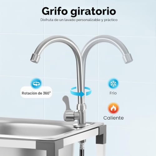 Fregadero de cocina portátil en acero inoxidable con sistema de drenaje eficaz y grifo móvil 6