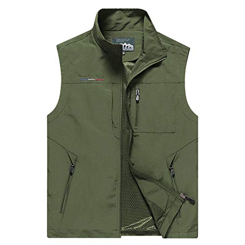 Men's Work Vest Hunting Vest for Men Multi Pocket Stand Collar Lightweight Outdoor Vest Fishing Cargo Sleeveless Jackets Army Green 6X-Large