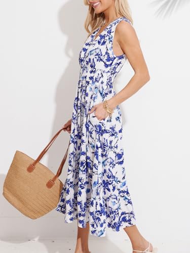 Image of CUPSHE Women Tiered Ruffle Midi Floral Summer Dress Surplice V Neck Elastic Waist Casual Spring Dresses with Pockets
