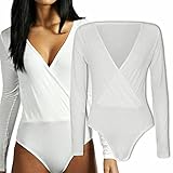 Photo Gallery fairry trendz ltd - body da donna con scollo a v, a maniche lunghe, elasticizzato, a tinta unita bianco 52-54 Photo Gallery fairry trendz ltd - body da donna con scollo a v, a maniche lunghe, elasticizzato, a tinta unita bianco 52-54