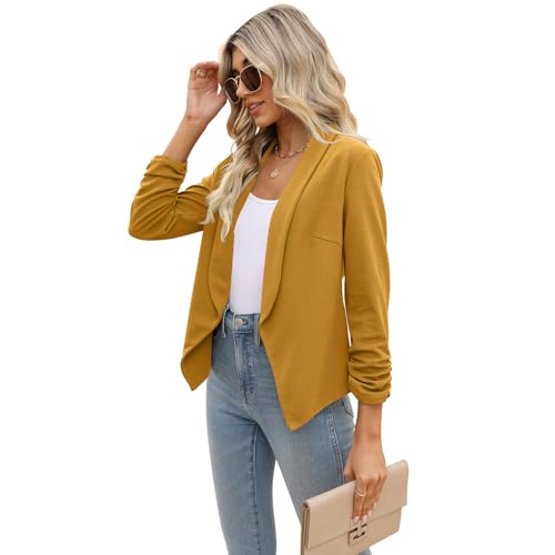 Image of POGTMM Women 3 /4 Sleeve Blazer Open Front Cardigan Jacket Work Office Blazer