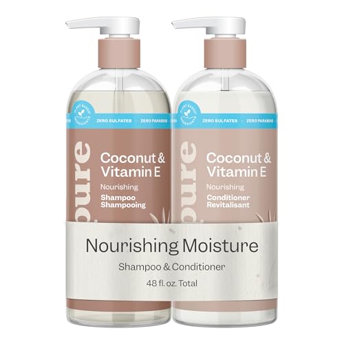 Renpure Coconut & Vitamin E Shampoo & Conditioner Set, Plant-Based – Nourishes & Seals In Moisture For Soft, Healthy Hair – For Dry, Lifeless Hair – Coconut Oil & Vitamin E - 24 Fl Oz each, 2 Pack