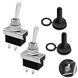 2Pcs KN3(D)-101 Metal Toggle Switch, SPST ON/OFF 25A 12V Switches, 2 Pin Toggle Switch with Waterproof Rubber Cover, Metal Flick Flip Switches, Rocker Switch for Car Boat Lamps Equipment Control