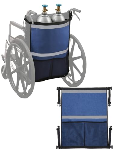 KUAZIDAR Sauerstoffflaschenhalter für Rollstuhl, Rollator & Elektromobil, Reflektierender Sauerstofftasche für D/E Zylinder, Wasserfest & Schnelltrocknend, Blau, Es bietet Platz für 2 Flaschen