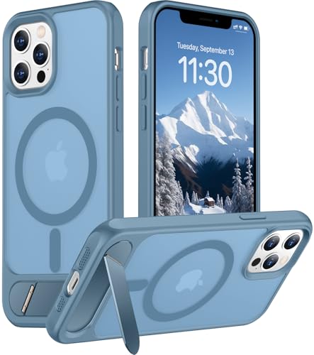 Image of Magnetic Compatible with iPhone 12 Pro Max Case, [Built-in Invisible Kickstand][Compatible with MagSafe][Military Grade Shockproof] Slim Translucent Matte Phone Case for iPhone 12 Pro Max 6.7 inch
