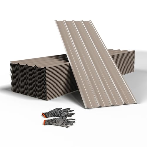 25pcs Metal Roofing Panels, 60.63'' L ×17.72'' W 182.34 ft² Corrugated Metal Sheets, Galvanized Steel Roof Fence Panels for Mobile Homes, Garages, Chicken Coop, Sheds, Stables, Patio, Warm Gray