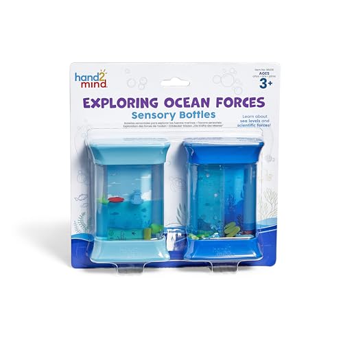Image of hand2mind Exploring Ocean Forces Sensory Bottles, Quiet Fidget Toys for Kids 3-5, Toddler Learning Toys, Calming Corner Classroom, Calm Down Corner Supplies, Preschool Science Center Materials