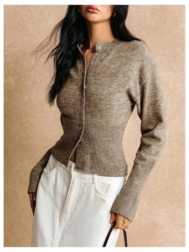 GORGLITTER Women's Button Up Cardigan Sweater 2025 Fall Long Sleeve Crewneck Slim Trendy Knitwear Tops2