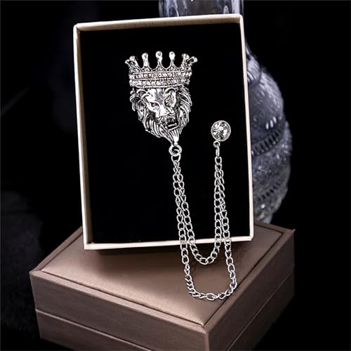 Image of coadipress Crown With Hanging Chain Brooch for Women Men Elegant Gentlemen Gold Silver Crystal Crown Lapel Pin Vintage Rhinestone Wedding Brooch Suit Shirt Pin Accessories