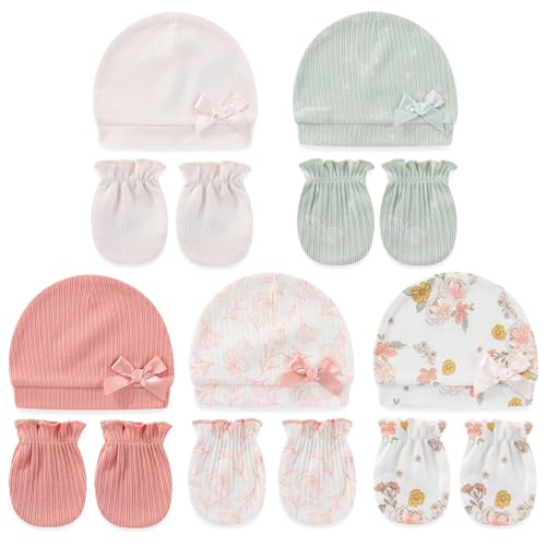 Image of falianni Cute Baby Girl Hats Mittens Set 10-Pack New Born Boy Caps Gloves Suit 0-6 Months Infant Accessories