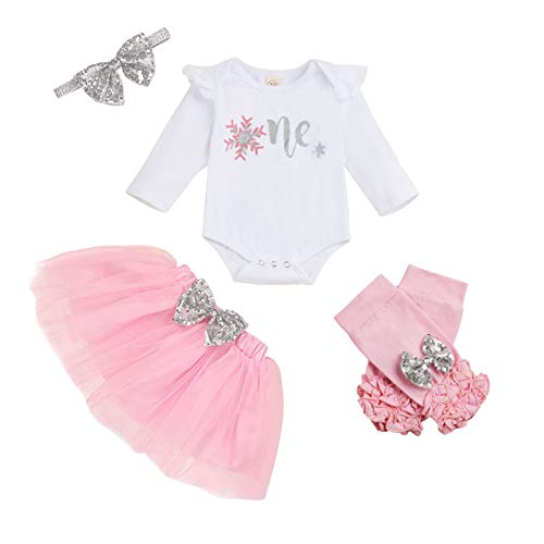 Image of ZOELNIC Baby Girl My 1st Birthday Outfit Long Sleeve Letter Print Romper+Tutu Skirt Leg Warmers+Headband 4pcs Clothes