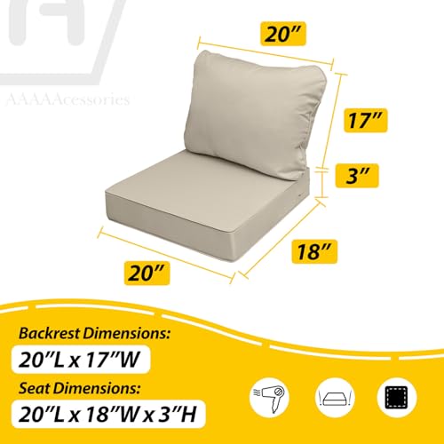 Image of AAAAAcessories Outdoor Seat Cushions for Chairs, Fade-Resistant, Waterproof Patio Furniture Replacement Cushions, 20 inch x 18 inch x 3 inch + 20 inch x 17 inch, Set of 4, Khaki Beige
