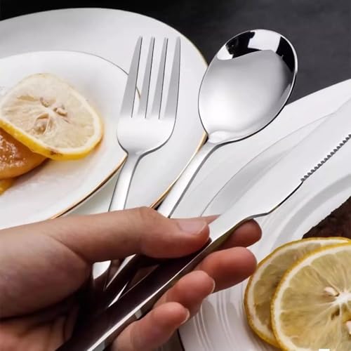 Image of aDai Sterling Silver Silverware Set, Satin Finish | 40-Piece Stainless Steel Flatware Set | Dishwasher Safe Kitchen Cutlery for Home, Restaurant & Gifting