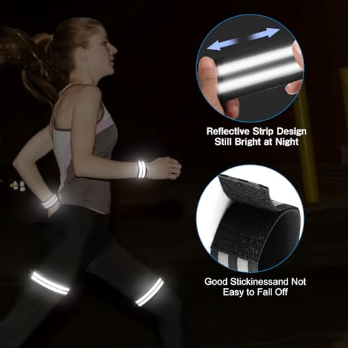 AOROPS Doppel Reflektorbänder, 6 Stück Reflektorbänder mit Klett Reflektierende Sicherheits Armband, Reflektoren Armband Reflektorbänder Schwarz für Outdoor Jogging Radfahren.