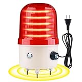 Industrial LED Rotating Warning Light, AC110V Red Strobe Light for Public Emergency Alarms, Indoor/Outdoor Safety Siren with Volume Adjustment/Plug and Buzzer (RED PRO(0-130dB,AC110V))