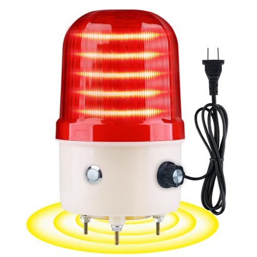 Industrial LED Rotating Warning Light, AC110V Red Strobe Light for Public Emergency Alarms, Indoor/Outdoor Safety Siren with Volume Adjustment/Plug and Buzzer (RED PRO(0-130dB,AC110V))