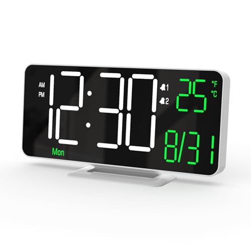 KOSUMOSU 目覚まし時計 デジタル時計 寝室用置き時計 6.7インチ ブラック時計 調光 /12/24時間/日付/曜日/温度付きベッドサイドLED時計 リビングルーム用デュアルアラーム