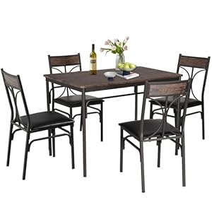 VECELO Kitchen Dining Room Table Set with 4 Chairs for Small Space, Apartment,Metal Steel Frame