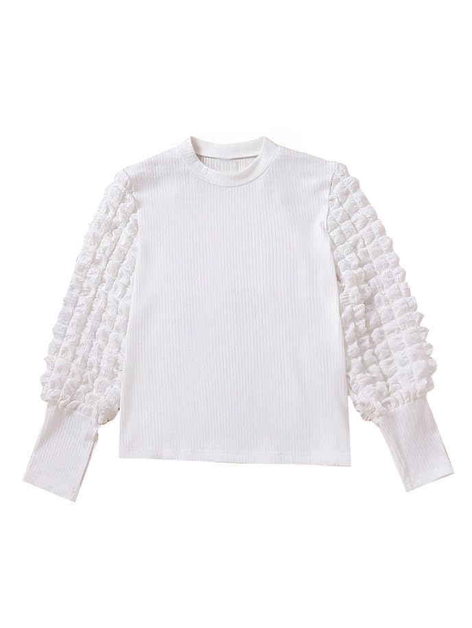 Girls Lantern Sleeve Ribbed Tops Cute Crewneck Shirts Pullover Knit Undershirt