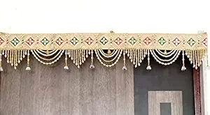 P.A.Traditional Handwork Golden Border Jardosi/Patch Work & Moti Toran for Main Entrance Door Hanging Toranam/Bandarwal.[36 Inch]