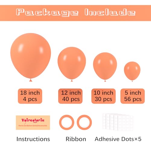 Image of Voircoloria 130pcs Peach Balloons Different Sizes 18 inch 12 inch 10 inch 5 inch Pastel Orange Latex Balloon Garland Arch Kit for Birthday Baby Shower Graduation Wedding Gender Reveal Anniversary Party Decorations
