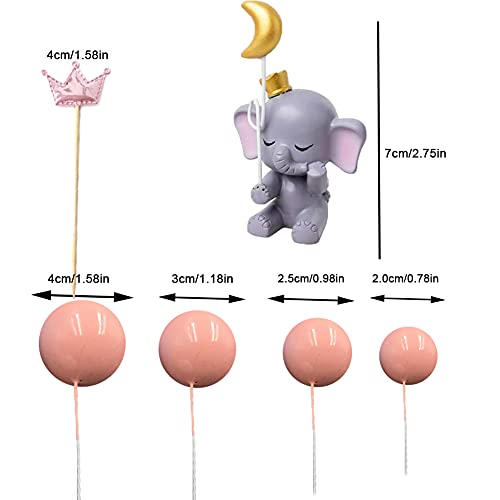 Newmemo 14Pcs Pink Elephant Cake Topper Cute Baby Elephant Cake Decorations Pearl Balls Crown Cake Picks Little Figurine Doll Cupcake Topper It's A Girl Baby Shower Birthday Party #TOP1