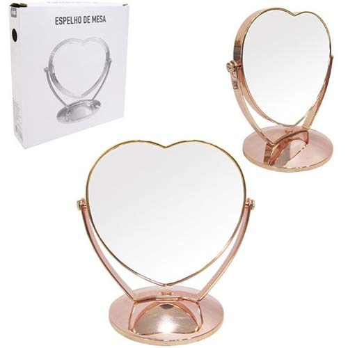 Espelho de Mesa Dupla Face Metalizado Rose Gold 20,5x20cm