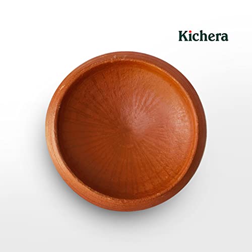 Image of Kichera 9.5 Inch Clay Tawa /Frying Pan /Appam /Pathiri Chatti for Cooking & Serving (Red)