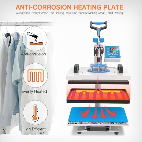 HORGELU 5 in 1 Heat Press Machine 12x15 Inch Heat Transfer Machine 360-Degree Swing Away Multifunction Digital Sublimation Combo Heat Press for T Shirt Mug Hat Plate for Commercial Home 110V - Thumbnail 6