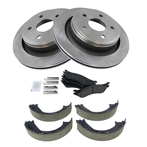 Image of TRQ Rear Brake Pad and Rotor Set Ceramic Parking Shoe Compatible with 2004-2006 Dodge Ram 1500