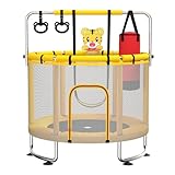 MaxBinTon Trampoline pour Enfants 140 cm intérieur/extérieur – Charge maximale 50 kg avec Filet de sécurité, Barre de Gymnastique réglable et Panier de Basket, Cadeau pour garçons et Filles