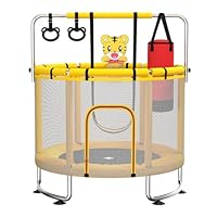 MaxBinTon Children's Trampoline with Safety Net, Adjustable Horizontal Bar and Swing Set, Suitable for Boys and Girls Aged 3-8 (Yellow)