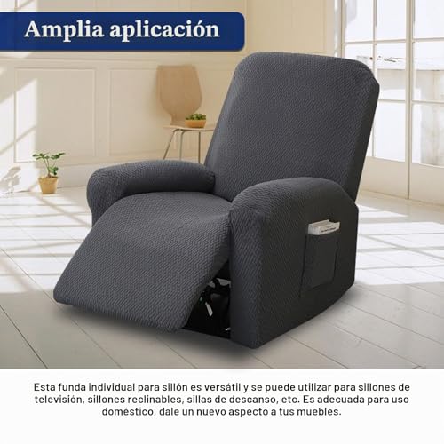 Miniatura 6 de Ganility Funda De Sillón Relax, 4 Piezas Fundas Elásticas Para Sillones De Relax Con Bolsillos, Juego Completo De Fundas Para Sillones Reclinables, Para Tumbonas Gris Oscuro