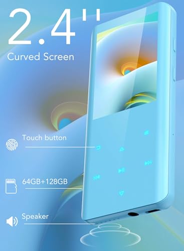 Image of AGPTEK 64GB MP3 Player with Bluetooth, A19 2.4 inch Curved Screen Music Player | Portable, Lossless Sound with FM Radio, Voice Recorder, Supports up to 128GB, Blue