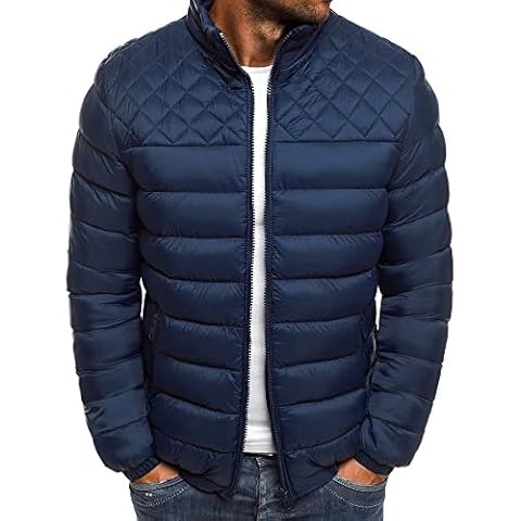 Qienjn Men Down Jacket Winter Warm Comfortable Casual Ski Fashion Stand-Up Collar Chest Diamond Design Camping Classic Quilted Jacket, A-navy, XXL Cover