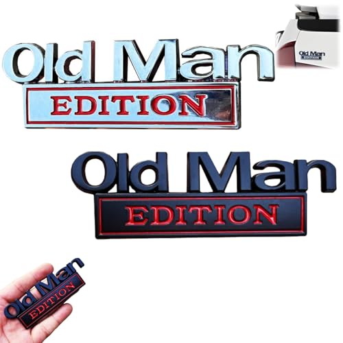2 PCS Old Man Edition 3D Emblem,3D Emblem Sticker Badge,Funny Car Stickers,Sticker Badge Decoration Decal,Waterproof Rustproof Car Accessories&Decorations,Motorbike Stickers(Red-Silver+Black)