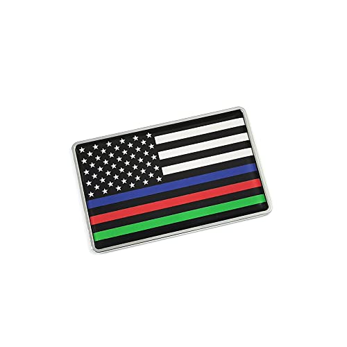 Image of PTDecals 1 PCS Metal 3D US Flag Thin Blue Red Green Line Decal Emblem Sticker the Stars and the Stripes Decals for Vehicle Auto Car Front Fenders Bumper Side Window Trunk Boot Tailgate 77x50mm