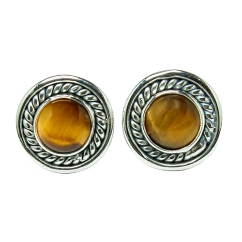 Puces d'oreilles œil de tigre de qualité rare en argent 925